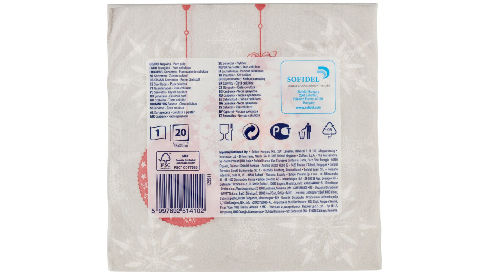 Regina Christmas tovaglioli 1 velo 33x33 20 pezzi assortiti