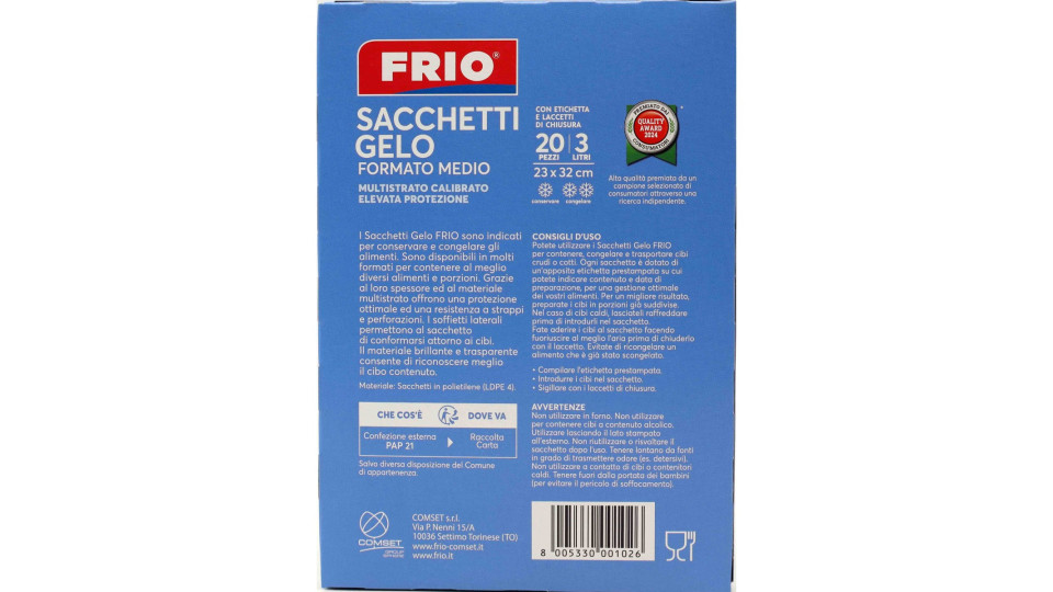Frio Sacchetti Gelo Formato Medio 3 Litri 23 x 32 cm 20 Pezzi