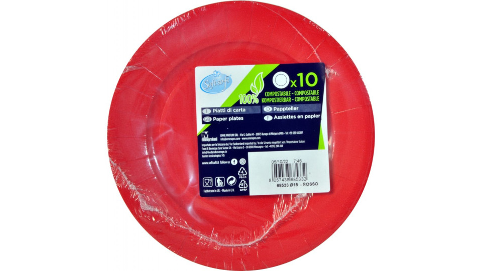 Soft Soft piatti carta riciclabili rosso x10 cm.18