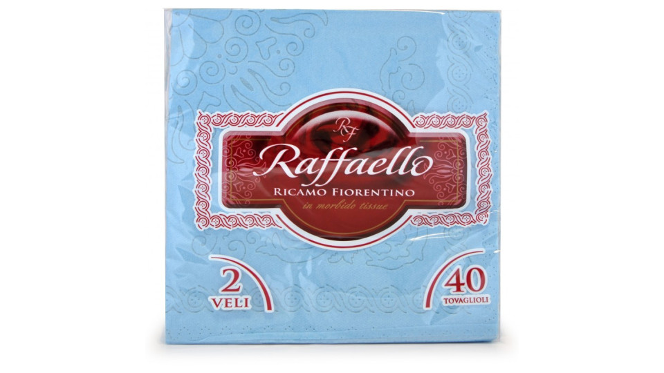 Raffaello tovaglioli ricamati fiore azzurro pz.40