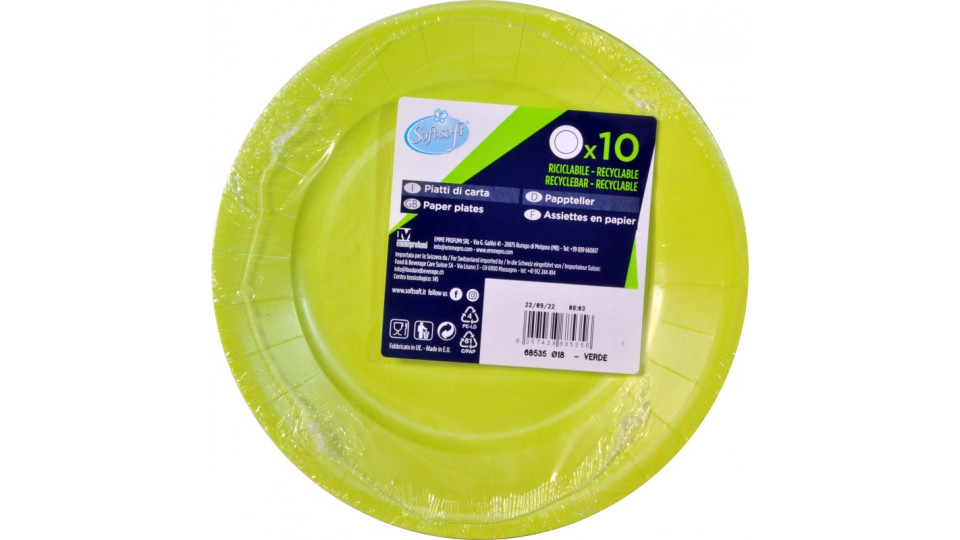 Soft Soft piatti carta riciclabili verde x10 cm.18