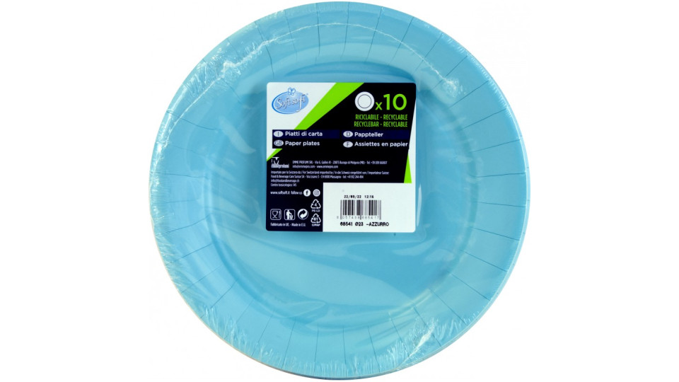 Soft Soft piatti carta 23 cm azzurro x10
