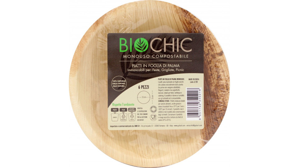 Biochic piatto tondo in foglia di palma cm.15 pz.6