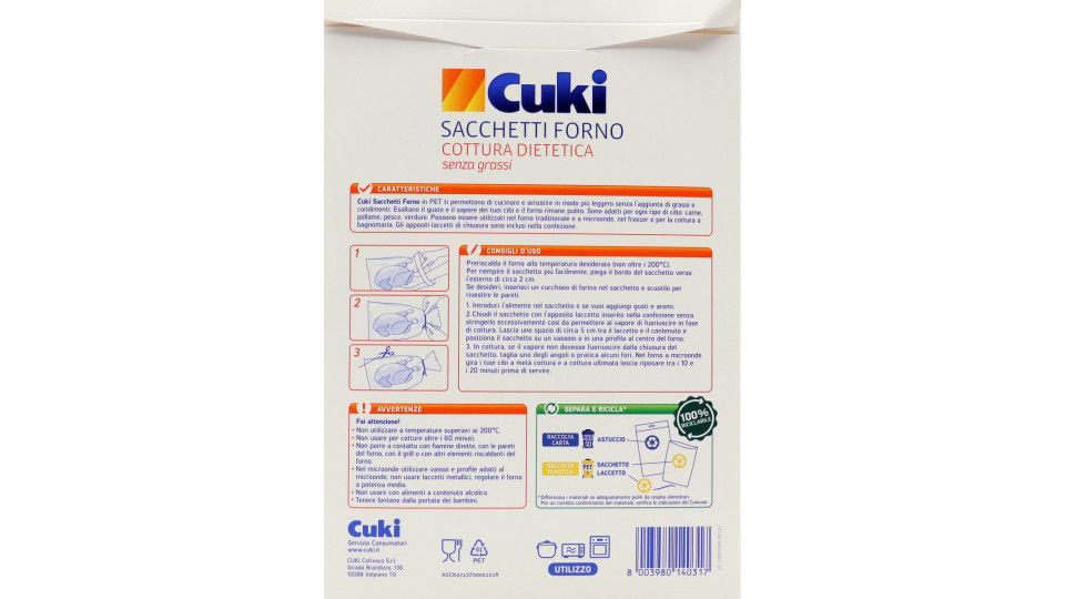 Cuki Cuoce Sacchetti Forno Cottura Dietetica senza grassi 25 x...