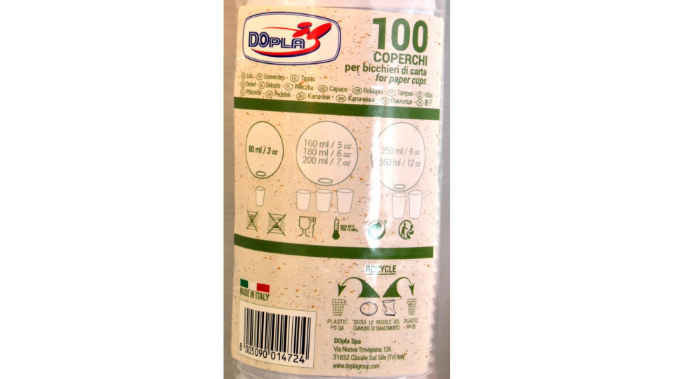 Dopla coperchi bicchiere di carta ml.100 pz100