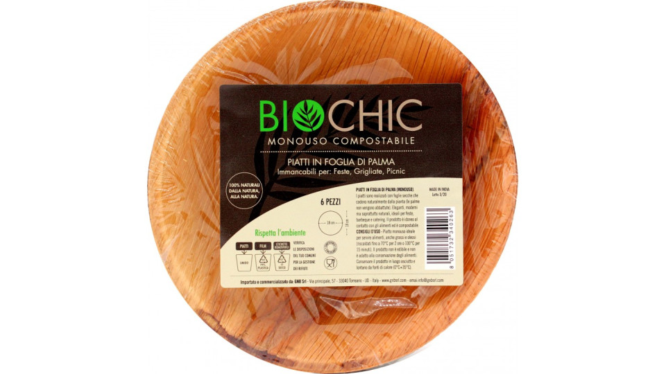 Biochic piatto fondo tondo in foglia di palma cm.18 pz.6
