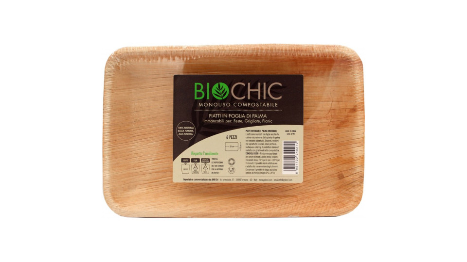 Biochic piatto rettangolare in foglia di palma cm.16x24 pz.6