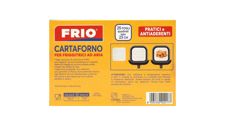 Frio Cartaforno per Friggitrice ad Aria quadrati lato 23 cm 25...