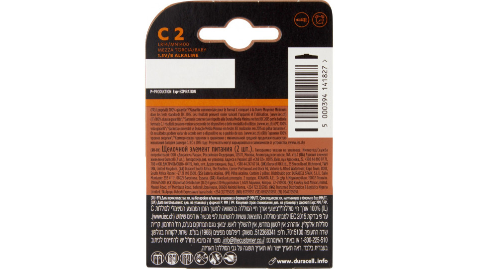 Duracell Plus C Batterie Mezza-Torcia Alcaline 1.5V LR14...
