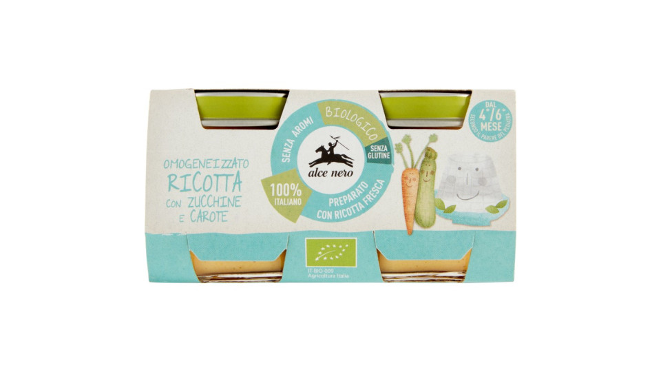 Alce nero Omogeneizzato Ricotta con Zucchine e Carote 2 x 80 gr.