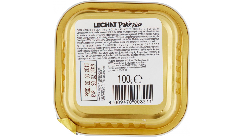 LeChat Patè ricco con manzo e fegatini di pollo 100 g