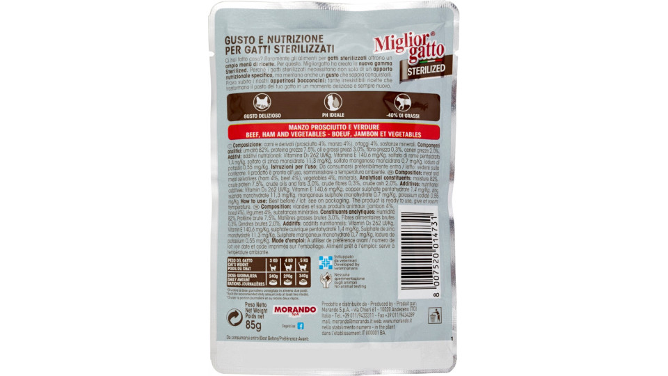 Migliorgatto Sterilized Bocconcini in Salsa con Manzo,...