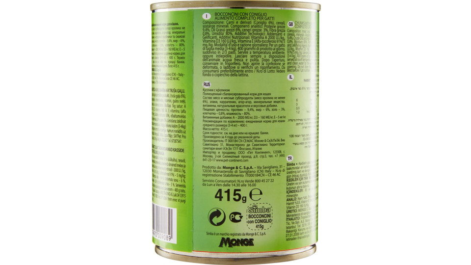 Simba Bocconcini con Coniglio per gatti 415 gr.