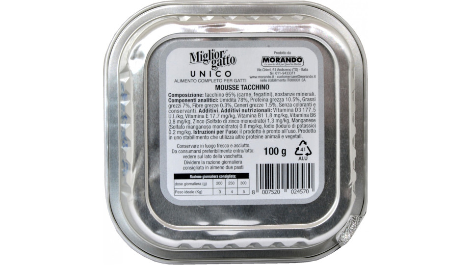 Migliorgatto unico deliziosa mousse al tacchino gr.100