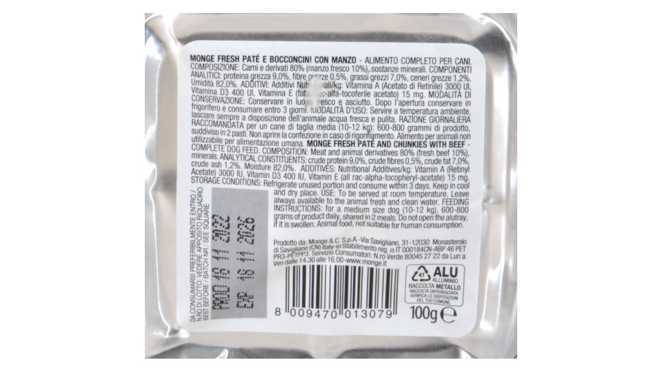 Monge dog fresh pate con bocconcini di manzo gr.100