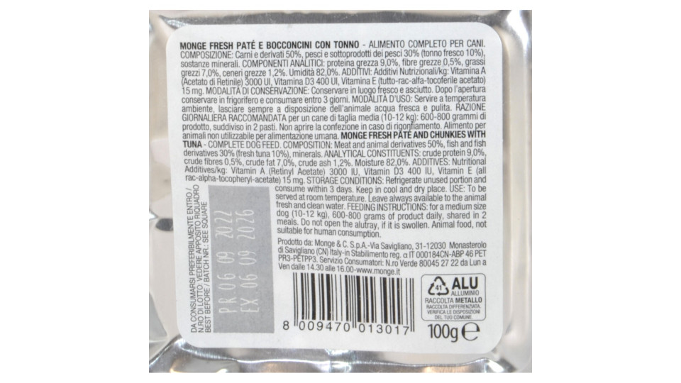 Monge dog fresh pate con bocconcini di tonno gr.100