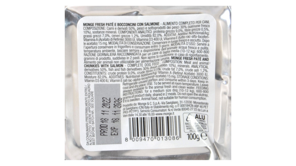 Monge dog fresh pate con bocconcini di salmone gr.100
