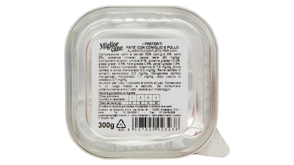 Migliorcane I Preferiti Gustoso Patè con Coniglio e Pollo 300 g
