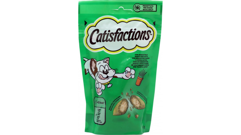 Catisfactions Snack Gatto con Irresistibile Gusto Erba Gatta 60 g