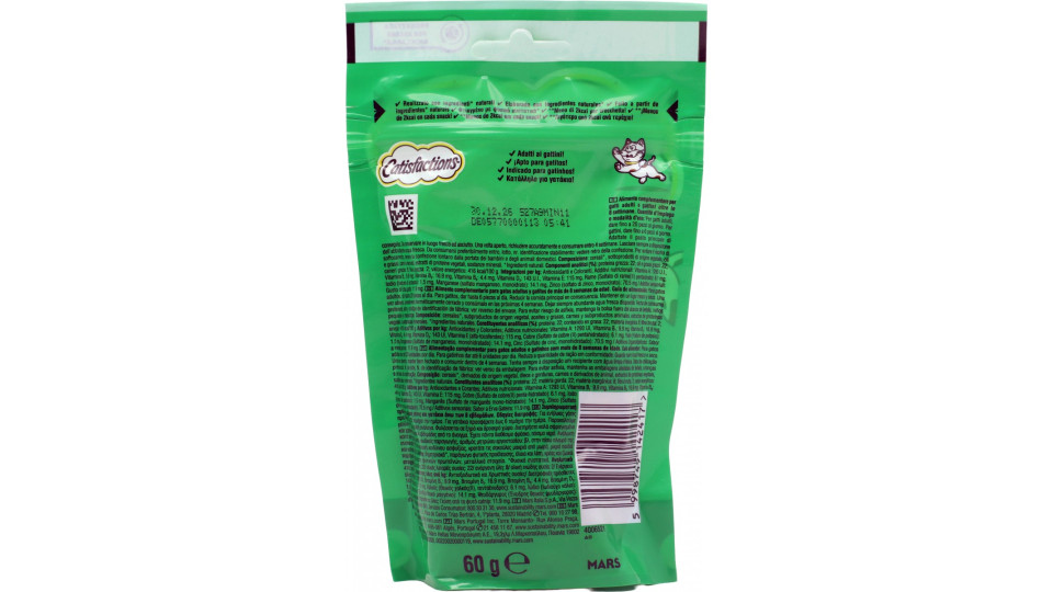 Catisfactions Snack Gatto con Irresistibile Gusto Erba Gatta 60 g