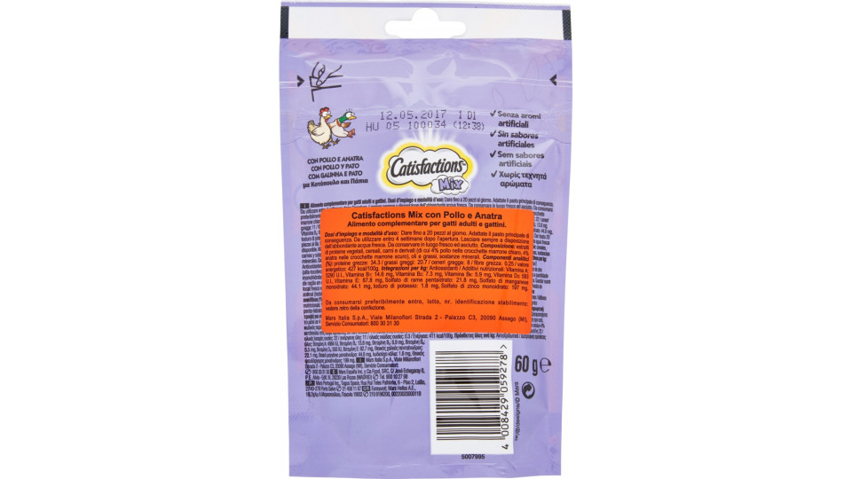 Catisfactions Mix con Gustoso Pollo e Saporita Anatra 60 g