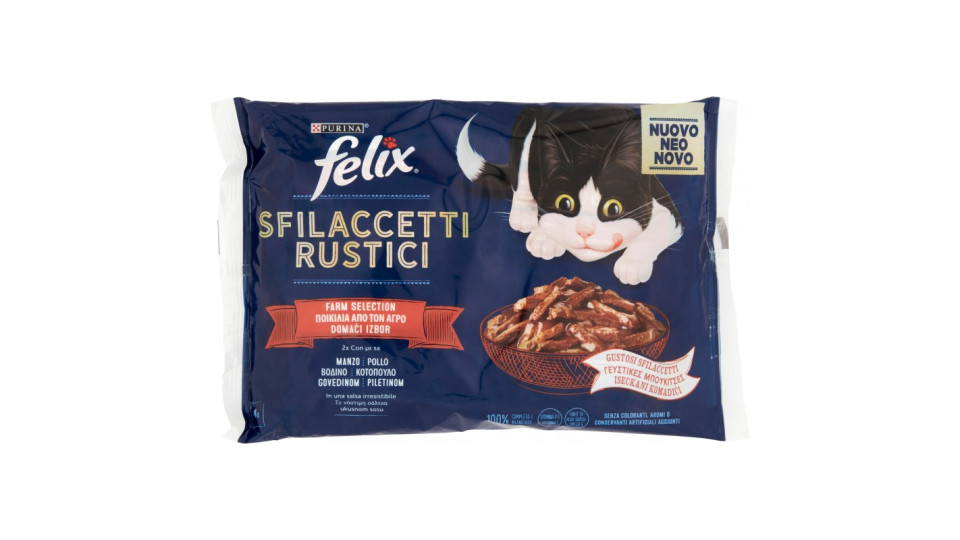 PURINA FELIX Gatto Umido Sfilaccetti Rustici con Manzo, Pollo...