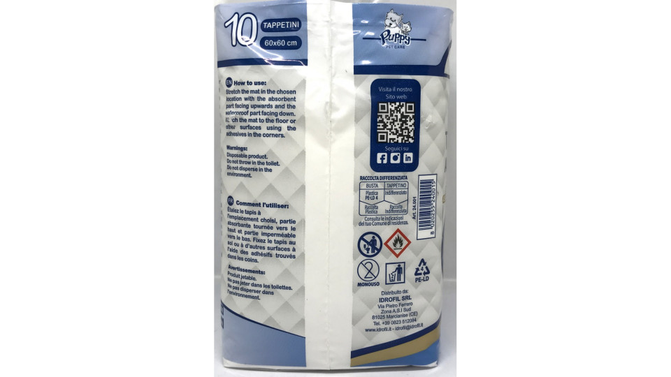 Idrofil tappettino assorbente cani cm.60x60 pz.10