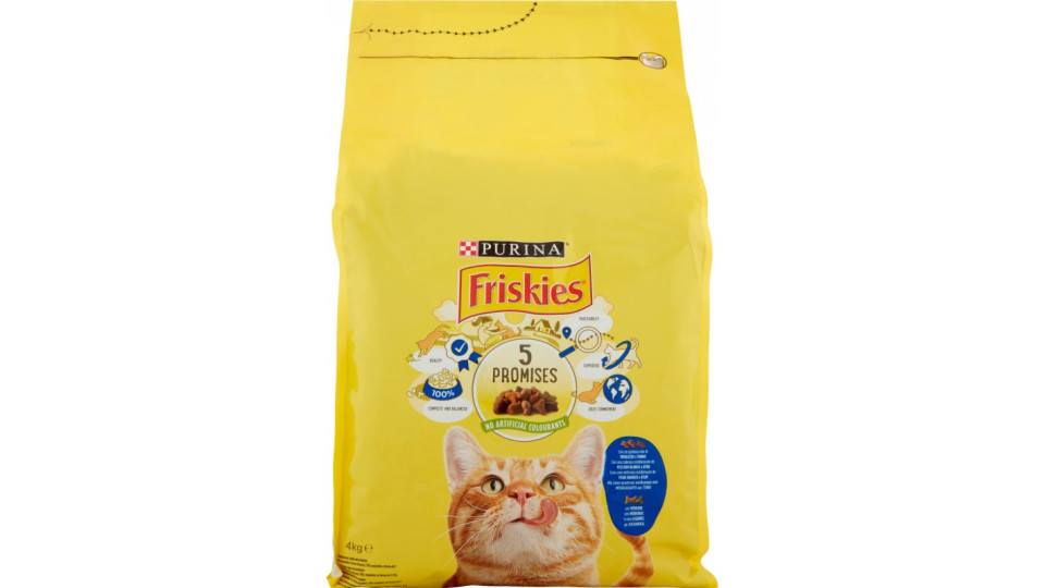PURINA FRISKIES Gatto con un gustoso mix di Merluzzo e Tonno e...