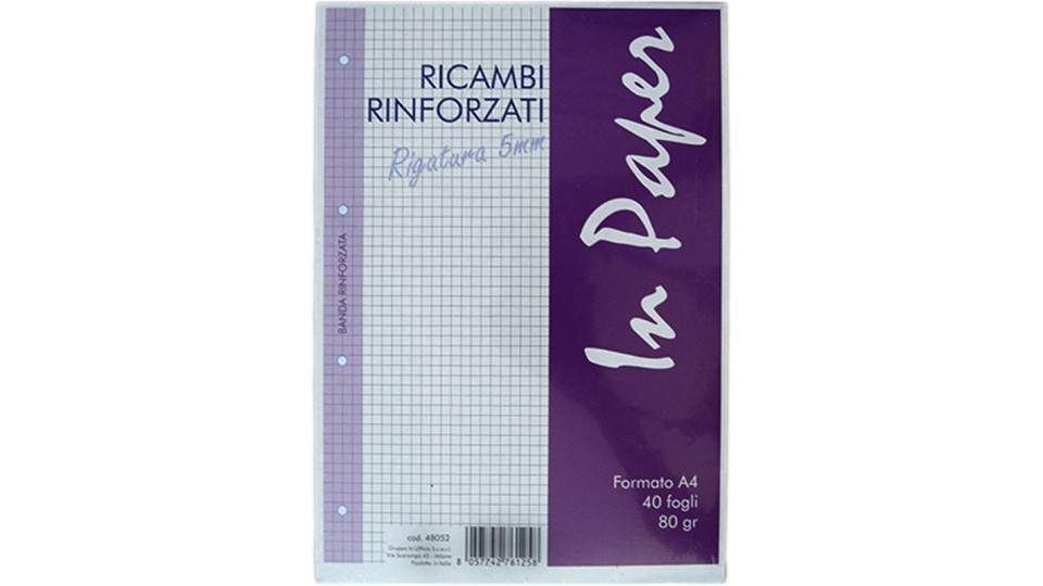 Ricambi con rinforzo 21x29.7 quadretti gr.80