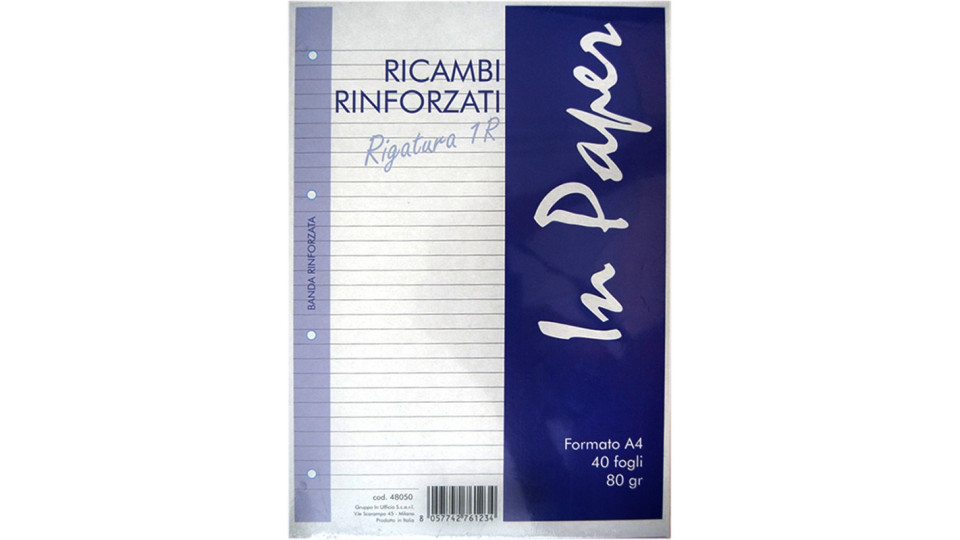 Ricambio rinforzato cm.21x29.7 in linea gr.80 quadretti 5 mm.