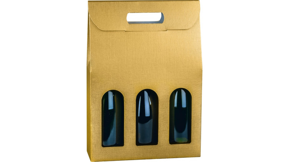 Scatola 3 bottiglie cm.9x27x39 fibra oro