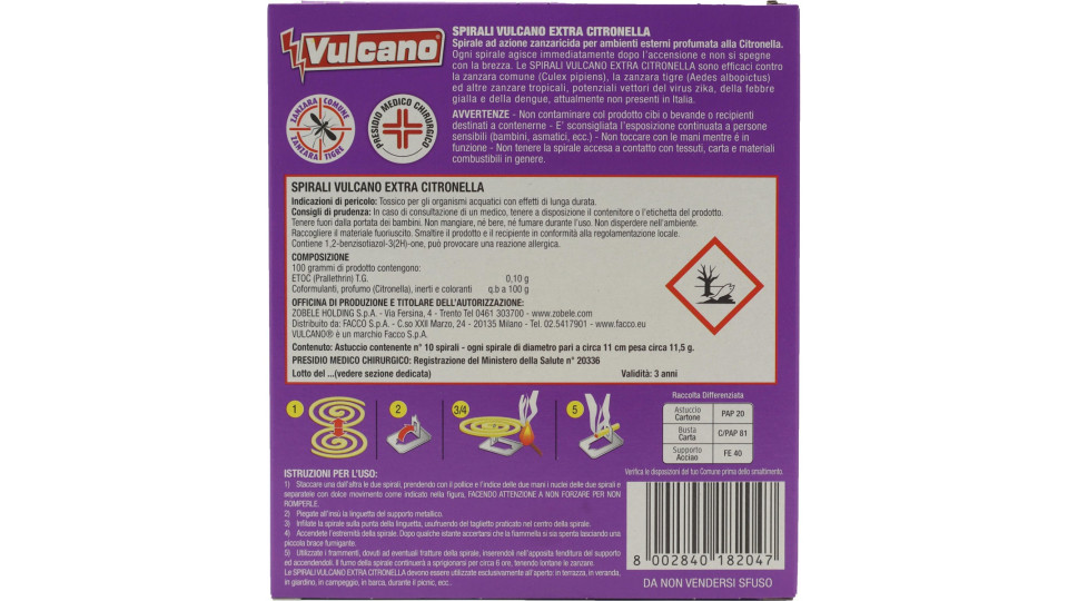 Vulcano spirali profumazioni assortite pz.10