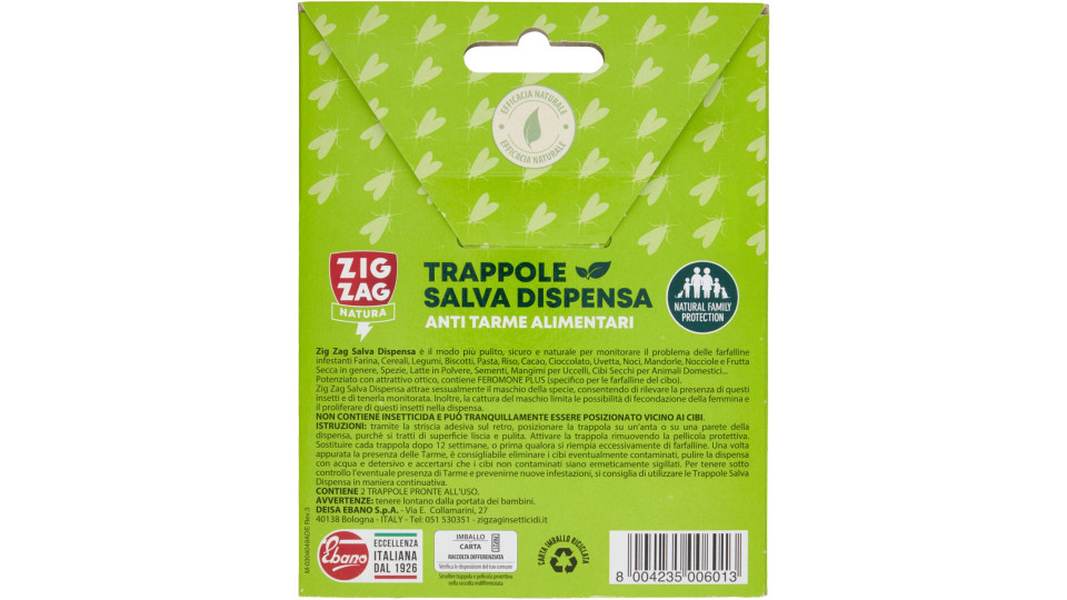 Zig Zag Natura Salva Dispensa Trappole Anti Tarme Alimentari 2 pz