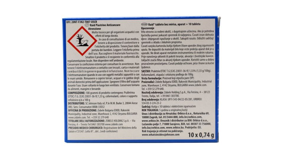 Raid Piastrine Zanzare 1 Diffusore + 10 Piastrine