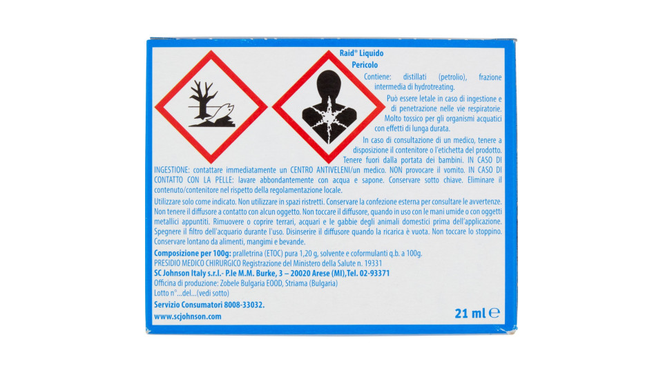 Raid Liquido Zanzare Tigre e Comuni 1 Diffusore + 1 Ricarica...