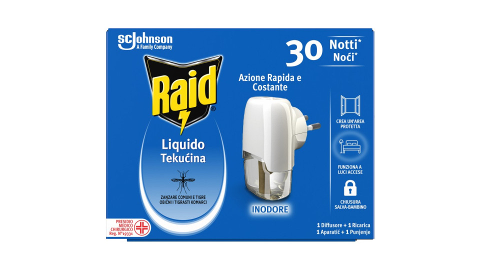 Raid Liquido Zanzare Tigre e Comuni 1 Diffusore + 1 Ricarica...