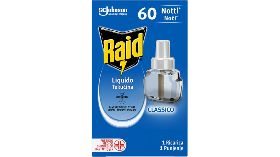 Raid Liquido Elettrico Ricarica, 60 Notti, Classica, 36 ml