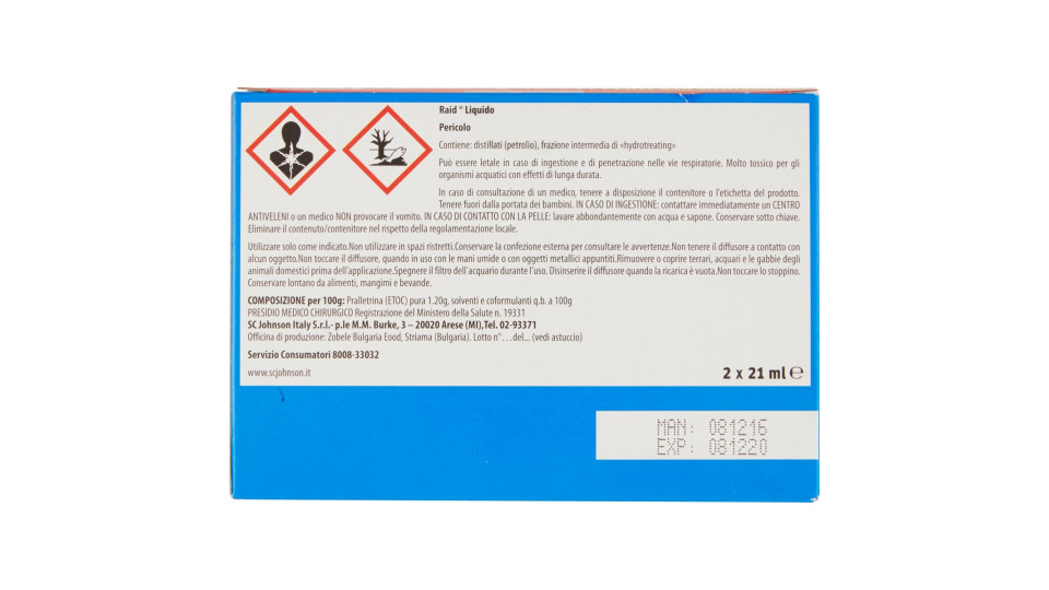 Raid Liquido Zanzare Tigre e Comuni 2 Diffusori + 2 Ricariche