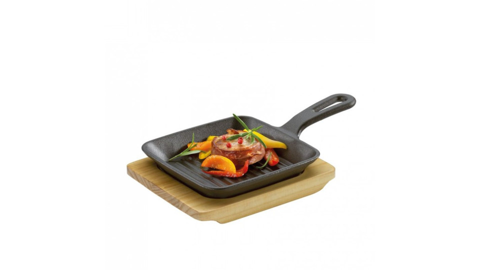 Bistecchiere e piastre: Padella grill in ghisa con supporto in...