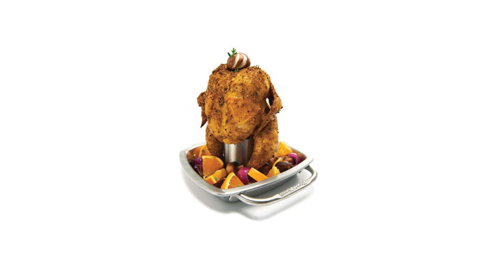 Accessori barbecue: Supporto cuoci pollo con tegame