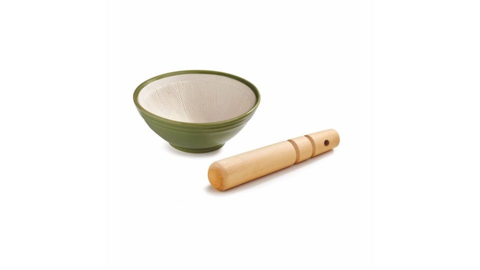 Mortaio utensile suribachi con pestello in legno di faggio -...