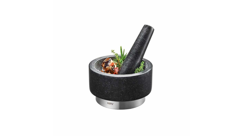 Utensili da cucina: Mortaio in granito explosion black inox 14 cm