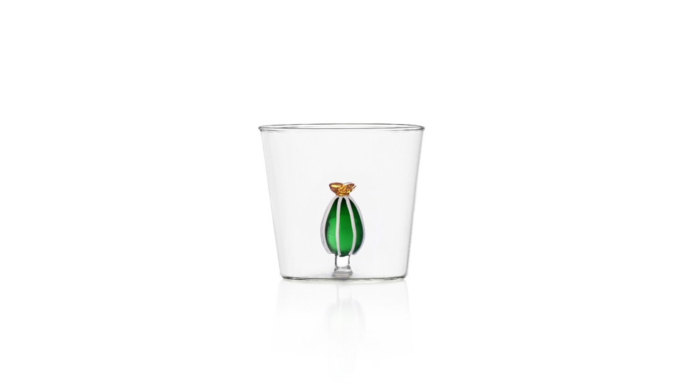 Bicchiere tumbler - disegno con cactus fiore ambra - serie desert