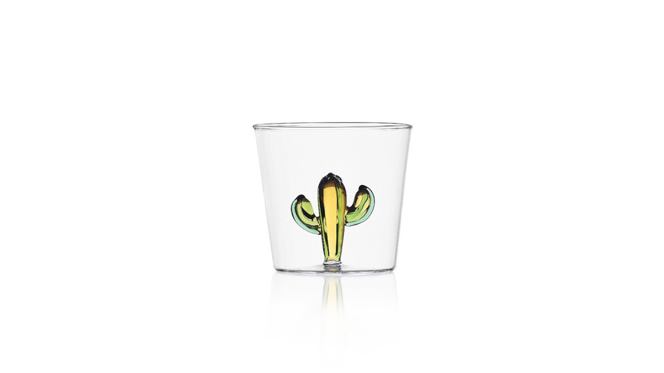 Bicchiere tumbler - disegno con cactus verde e ambra - serie...
