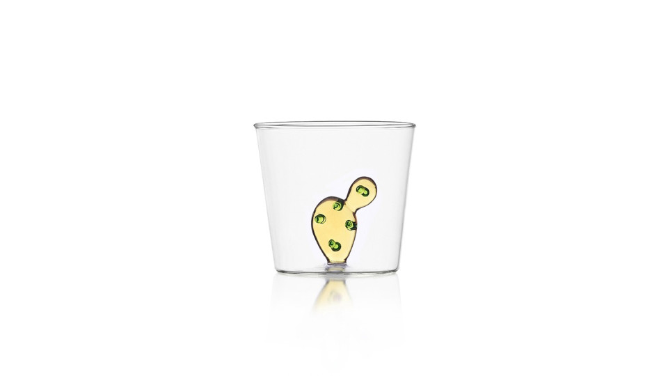Bicchiere tumbler - disegno con cactus ambra - serie desert