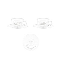 Coppia di tazze da caffè con piattino in vetro decorato 280 ml...