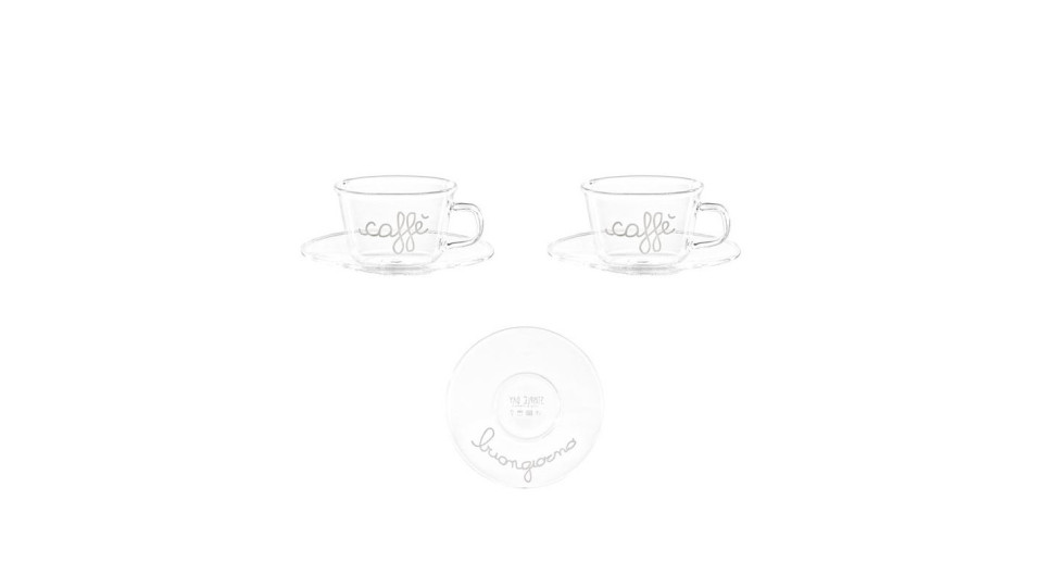 Coppia di tazze da caffè con piattino in vetro decorato 280 ml...
