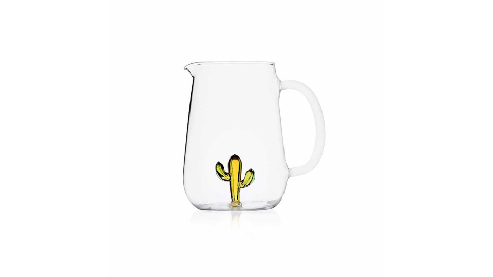 Brocca di vetro - disegno con cactus verde e ambra - serie desert