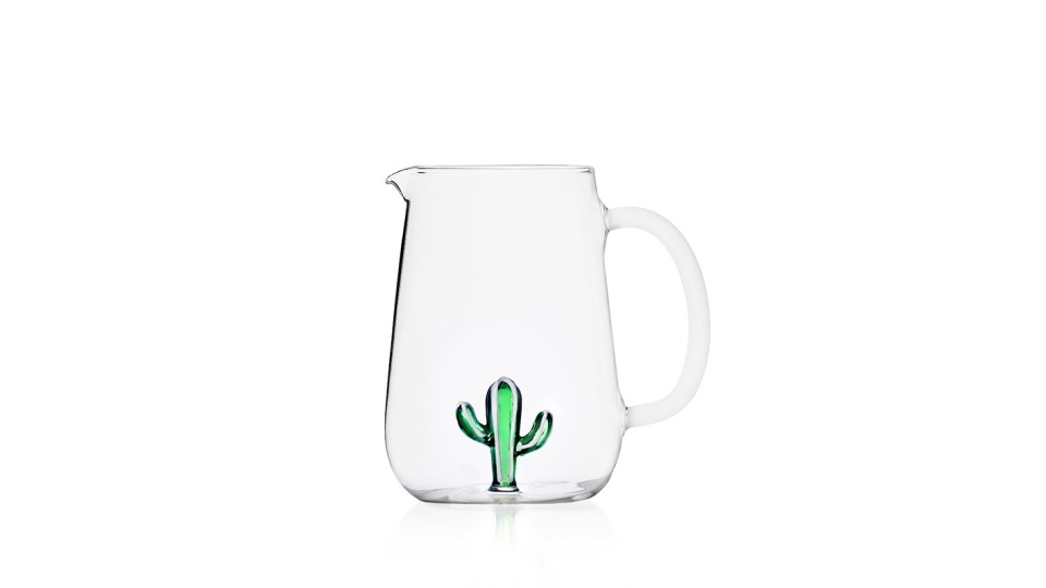 Brocca di vetro - disegno con cactus verde - serie desert