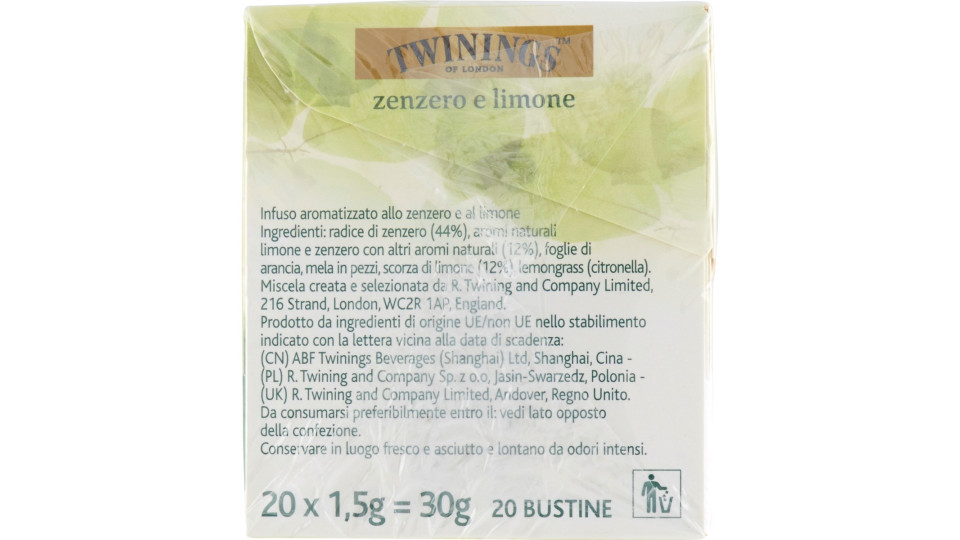 Twinings, Infuso aromatizzato limone e zenzero 20 filtri